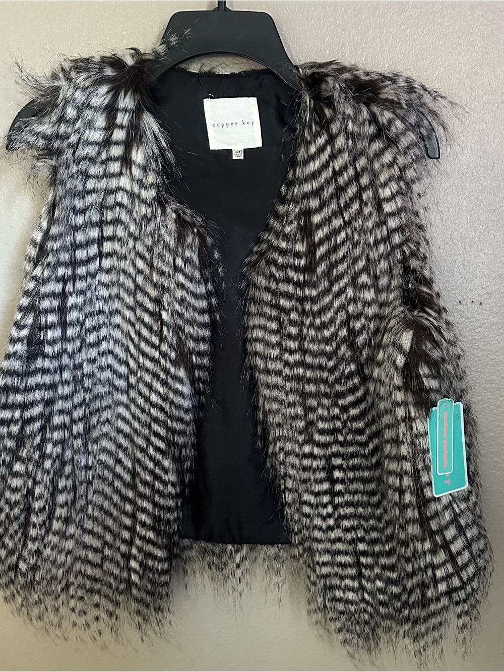 Copper Key Monochrome Striped Faux Fur Vest